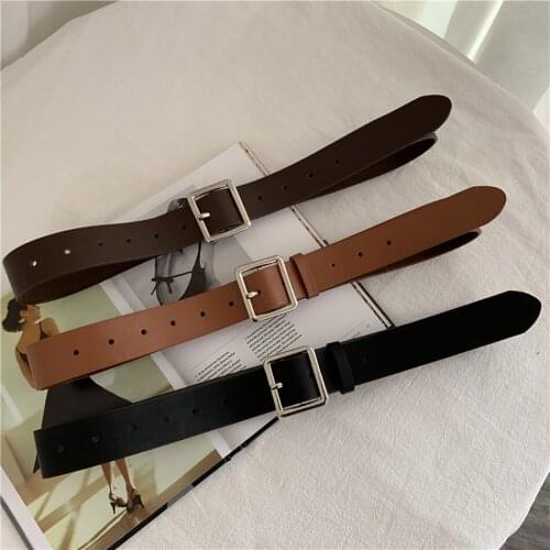 GMCC Korean Style PU Leather Belt For Women Solid Color Square Metal Buckle Female Belt Retro Simplicity Fashion Jeans Waistband