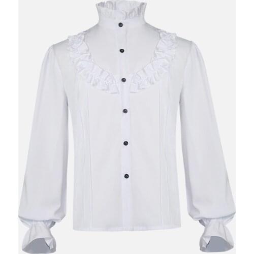 Spring Men Shirt Gothic Vintage Renaissance Stand Collar Men Shirt Tops Long Sleeve Blouse Top Clubwear Pleated Casual Shirts