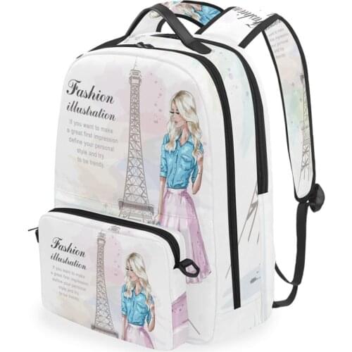 ALAZA Backpack women shoulder bag large capacity women Multi-function Detachable Backpacks Eiffel tower Prints school bag ladies