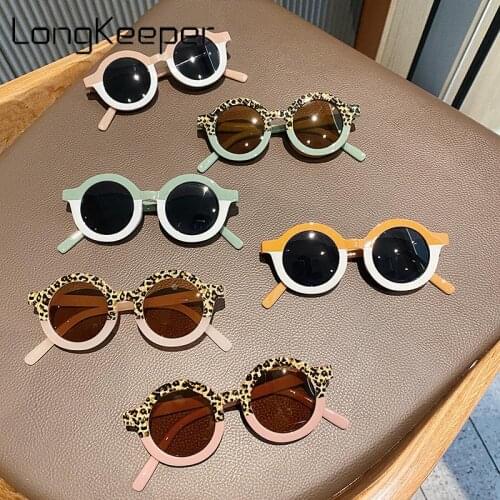 LongKeeper Fashion Kids Sunglasses Boys Girls 2021 New Round Sun Glasses Children Vintage Leopard Colorful Eyewear Shades Oculos