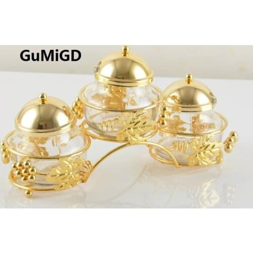 Wedding decoration European Zinc Alloy Glass Sugar Tank Seasoning Tank Set Seasoning Salt Kitchen Appliances Seasoning Box Tank