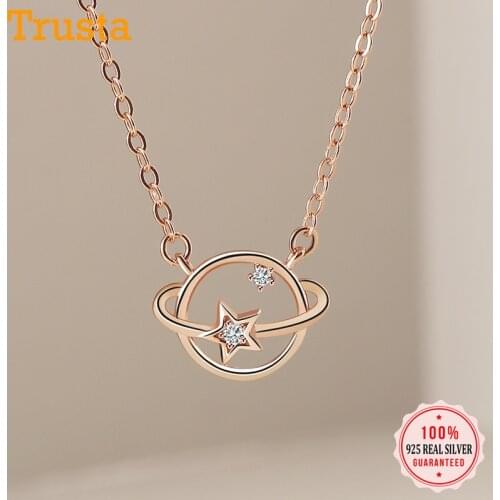 Trustdavis Real 925 Sterling Silver Universe Planet CZ Pendant Short Clavicle Necklace for Women Wedding S925 Jewelry DA1207
