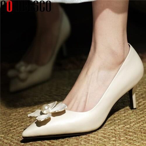 COVIBESCO Pointed Toe Basic Women Pumps Elegant Wedding Party New Flower Spring Summer Genuine Leather High Heels Shoes Woman