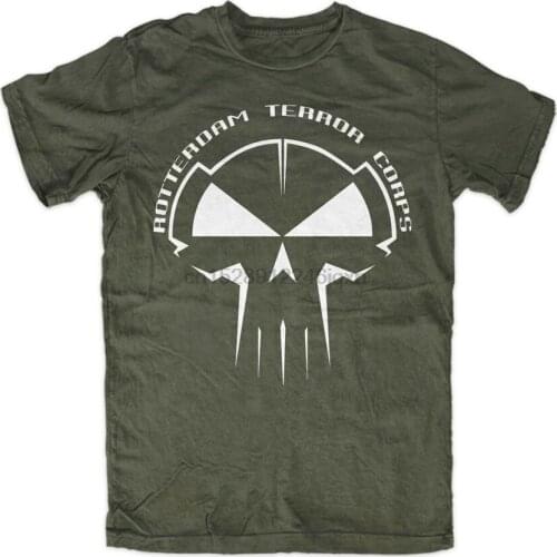 Rotterdam Terror Corps T-Shirt Oliv Hardstyle Gabba Hardcore Techno Speedcore Round Neck Tee Shirt