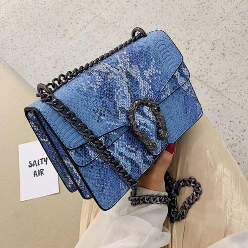 Serpentine Bag Womens 2020 Korean Version of the New Winter Fashion Womens Shoulder Bag Chain Messenger Pu Small Square Bags