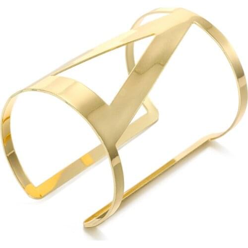 1PC Eueopean Indian Gold Color Open Cuff Bracelets Bangle For Womens Men Punk Geometric Hollow Bracelet Male Hand Jewelry B44