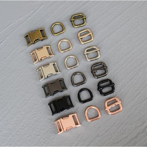 10 Sets 15mm Metal Straps Slider D Ring Release Belt Buckle for Pet Dog Collar Paracord Sewing Accessory Strong Hardware 15-3S