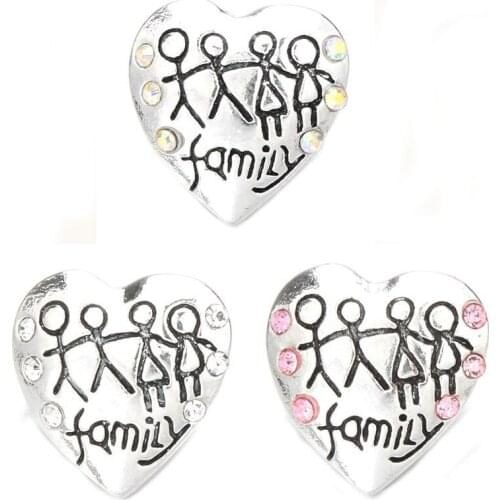 10pcs/lot New Snap Jewelry Rhinestone Heart Love Family Ginger 18mm Snap Buttons fit Metal Snap Bracelet Bangles Accessories
