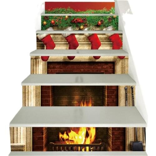 13 pcs Stairs Stickers Fireplace Christmas Socks Living Room Kids Room Stair Decoration Vinyl Adhesive Mural Stairway Wallpaper