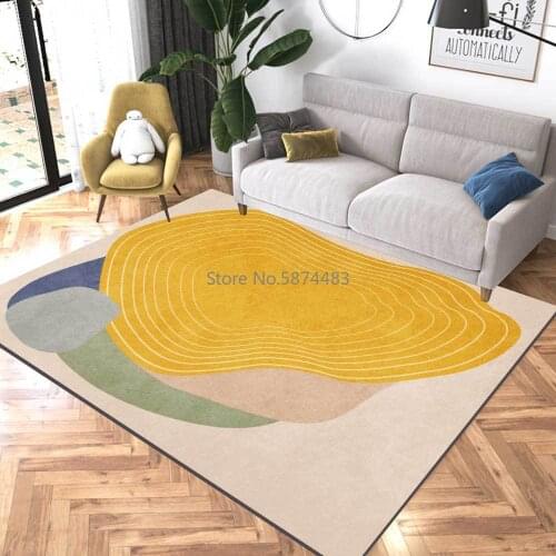 200*300cm Fashion Modern Abstract Geometric Yellow Block Living Room Bedroom Bedside Carpet Floor Mat Customization