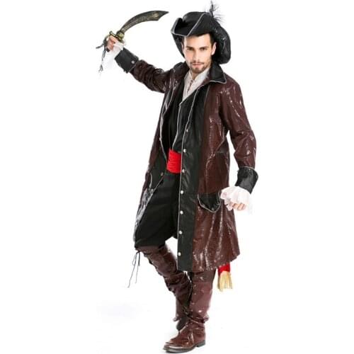 2019 New Adult Pirates Captain Mens Buccaneer Outfit Halloween Carnival Cosplay Fancy Fashion Vintage Pirate Costume