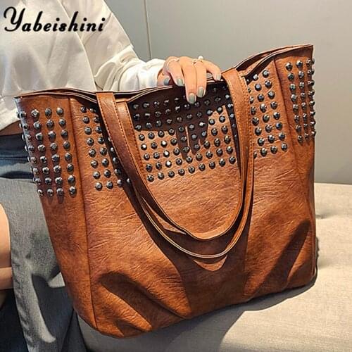 2020 Fashion Rivet Shoulder Bags Leather Luxury Handbags Designer Ladies Hand Bag Big Totes Top-handle Bags Sac A Main Femme