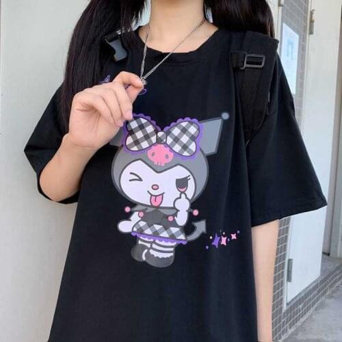 2020 Japanese Harajuku Women T Shirt Vintage Print Black T-shirt Bandage Short Sleeve Lady Tops Summer Loose Tee