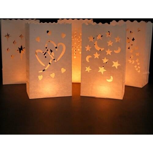 5Pcs Wedding Heart Tea Light Holder Luminaria Paper Lantern Candle Bag Home Romantic Wedding Halloween Party Decoration Supplies