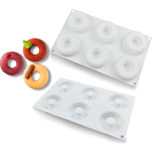 6 Hole Donuts Cake Mold 3D Silicone Molds for DIY Baking Dessert Mousse Kitchen Bakeware Tools Art Cake Tray Mould