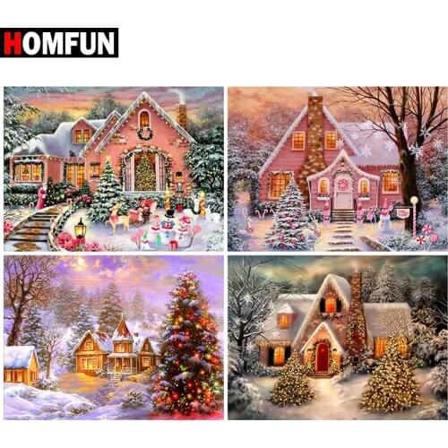 HOMFUN Full Square/Round Drill 5D DIY Diamond Painting "Christmas Winter House" Embroidery Cross Stitch 5D Home Decor Gift