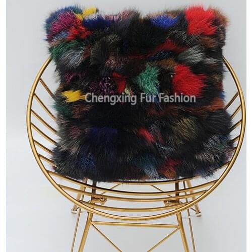 FREE SHIPPING CX-D-107 Handmade Patchwork Pillow Covers Multi Color Real Fox Fur Cushion Cover for Living Room