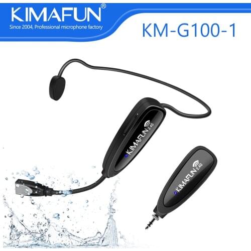 KIMAFUN 2.4G Waterproof Headworn Wireless Microphone System For Smartphone Computer Fitness Instructor Spinning Yoga Headset Mic
