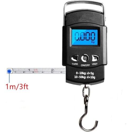 50kg/110lb Digital Electronic Luggage Scale Portable Suitcase Scale with a Tape Measure for Tackle Bag Baggage Black