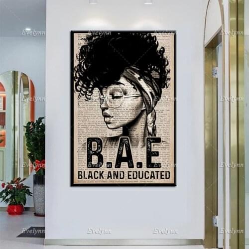 Afro Woman Canvas Art, Black And Educated Poster Print, Monochrome Vintage Wall Art, Black Woman Pride Home Decor Canvas