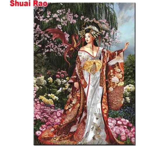 Oriental woman Diamond Painting Painted Mosaic full square round drills Ancient woman Dragon Cross stitch Embroidery Crafts art