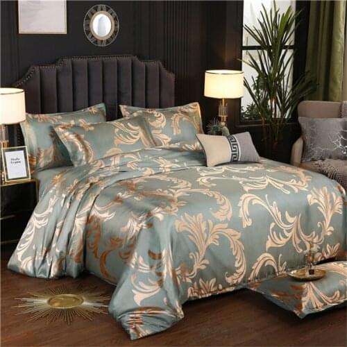 Bedding Set Satin Jacquard Luxury Quilt Cover Set with Bed Sheet and Pillowcase Double Queen Size Bedclothes 4pcs Home Textile
