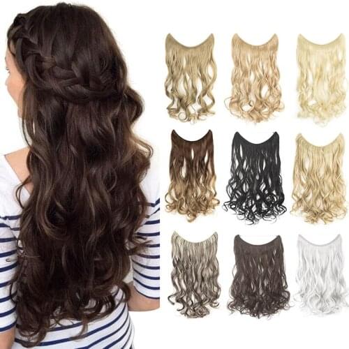Lelinta 22" Adjustable Invisible Wire Hidden Wire Hair Extensions Highlight Ash Blonde Fading Wire Hair Extension Fake Hair
