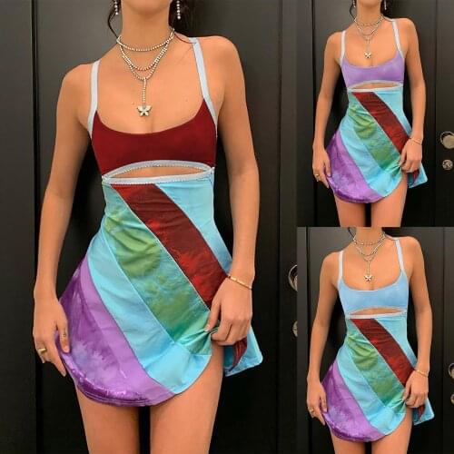 Summer dress 2021 Womens Sexy Stitching Hollow Contrast Color A-Line Suspender Dress Midi dress dresses vestido de mujer