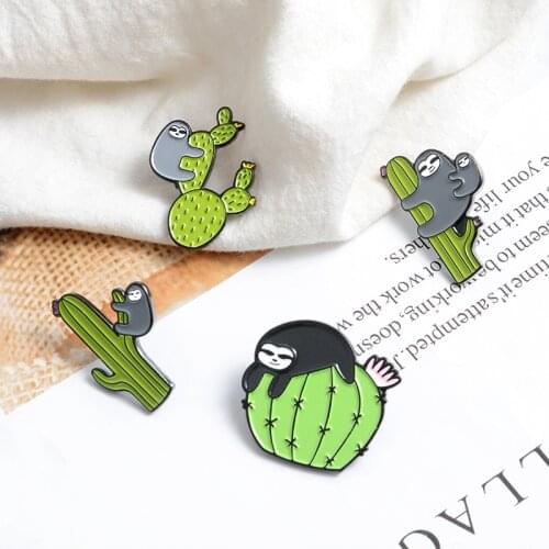 Fashionable Cute Cartoon Sloth Cactus Brooch Ins Tide Creative Fairy Ball Badge Student Personality Backpack Shirt Accessories
