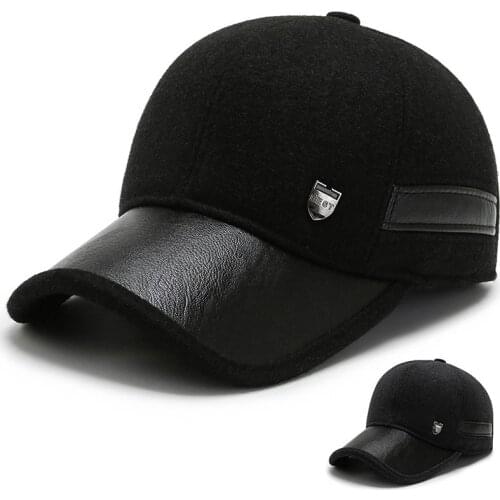 Men Winter Warm Baseball Caps with Ear Flaps Windproof Fleece Winter Earflap Cap Peaked Baseball Cap with Earmuffs Metal Buckle