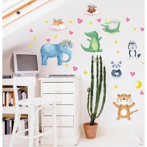 Animal Stickers Wall Decals Cartoon Elephant Dinosaur Tiger Fox Rabbit Wall Sticker For Kids Rooms Nursery Room Decor Wall Art