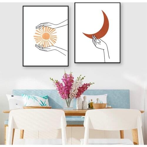 Stars Wall Pictures for Living Room Home Decor Nordic Style Line Drawing Posters and Prints Celestial Line Wall Art Sun Moon