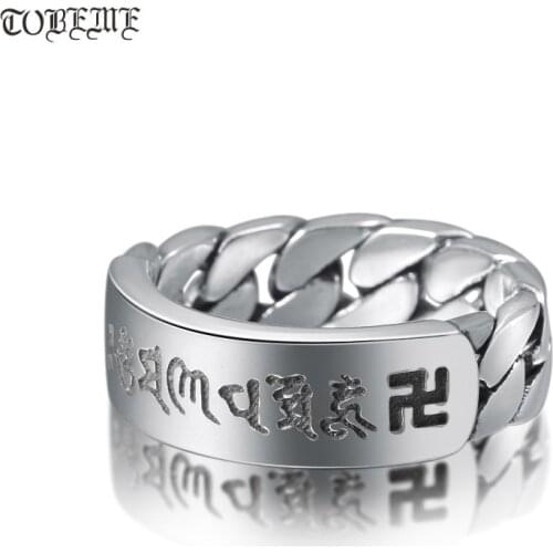 NEW 100% 925 Silver Tibetan OM Mantra Ring Thai Silver Buddhist Words Ring Real Pure Silver Tibetan Six Words Proverb Ring