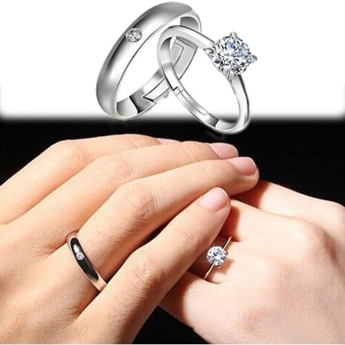 New Arrival Trendy Charming Adjustable Silver color Four Prong Rhinestones Inlaid Lovers Ring RING-0199