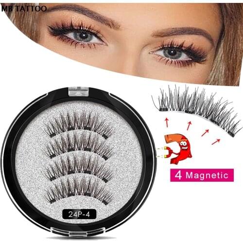 2020 New 2 Pair 4 Magnetic False Eyelashes natural with 3D/6D magnets handmade magnetic lashes natural Mink eyelashe magnet lash