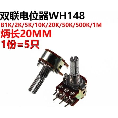 New WH148 20MM Shaft Amplifier Dual Stereo Potentiometer B1K B2K B5K B10K B20K B50K B100K B500K B1M 6PINS