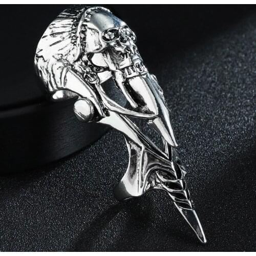 Charming Skull Punk Gothic Rock Scroll Joint Armor Knuckle Metal Full Finger Rings Silver Color Cospaly DIY Ring for Mens Gift
