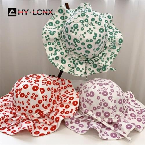 Spring Children New Lightweight Cotton Breathable Sun Bucket Hat Boy Girl Outdoor Flower Printing Adjustable Fisherman Hat