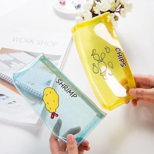 Creative snacks milk chips Stationery Pencil Case PVC transparent chick Pencil Bag School Stationery Supplies Kid Gift
