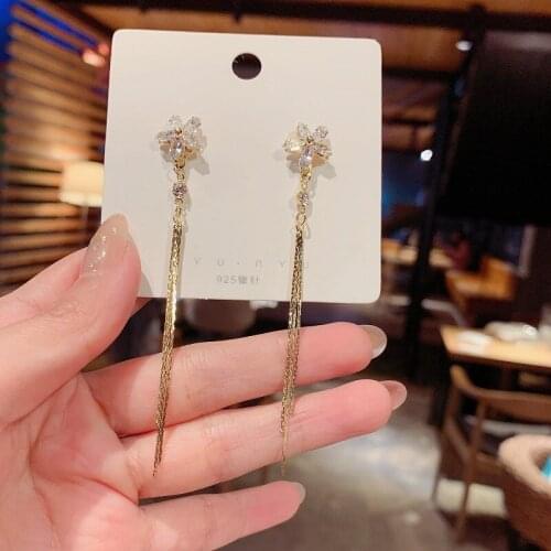 JUWANG Real Gold Plating Luxury Stud Earrings Flower Long Tassel Pendant Dangle Earrings For Women Fashion Jewelry Piercing