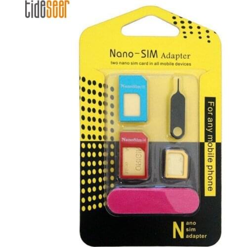 Retail Package 5 in 1 Nano SIM Card Adapters Regular Micro Sim Standard SIM Card Tools For iPhone 11 8 7 6 Mobile Phone 300set