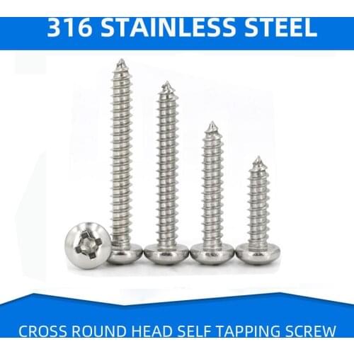 316 Stainless Steel Self-Tapping Pan Screw Cross Wood Screws round Head Screw M2.2 M2.9 M3 M3.5 M3.9 M4
