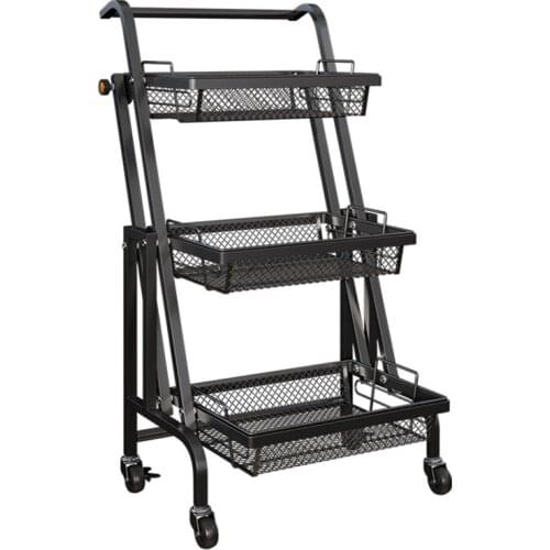 Remove Trolley Parallel Folding Portable Shelving Floor Kitchen And Living Room Basket