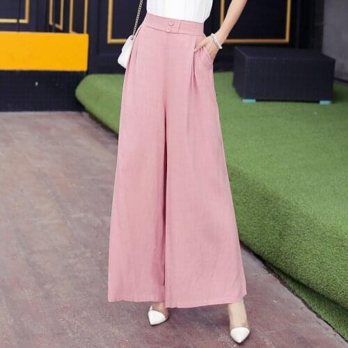 Wide leg pants cotton and linen pants spring and autumn high waist linen pants loose nine points wide casual pants thin section