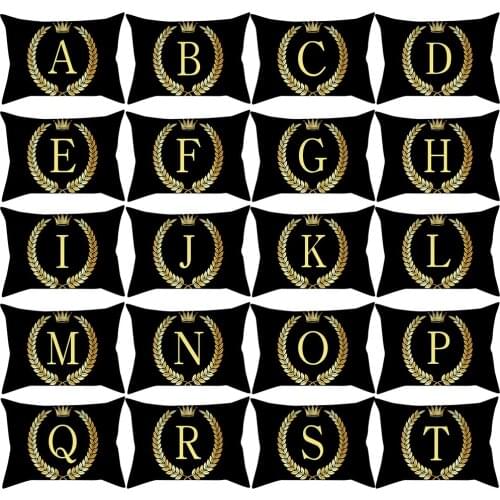 Tops Black and Gold 26 Letters Printed Pillowcase Sofa Bedroom Cushion Cover Home Decor Accessories Pillow Case Dropshipping
