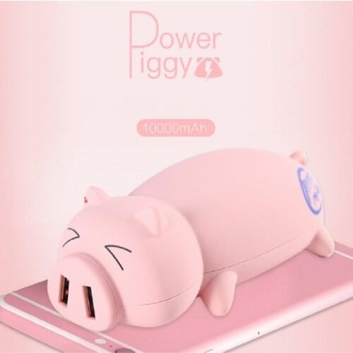 New 10000mah Lovely pig Power Bank Portable Powerbank Battery pig Cartoon Design Charge For iphone5 6s xiaomi mi5 free shipping