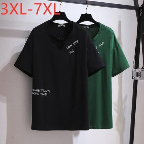 New 2021 Ladies Summer Plus Size Tops For Women Large Short Sleeve Loose Cotton Black Hole O-neck T-shirt 3XL 4XL 5XL 6XL 7XL