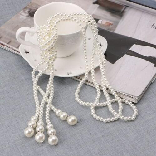 Fashion Women Faux Pearls Long Sweater Chain Charms Knot Necklace Collar Jewelry W8KF