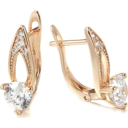 Kinel New Luxury 585 Rose Gold Women Stud Earrings Micro-wax Inlay Round Natural Zircon Earrings Wedding Fine Jewelry