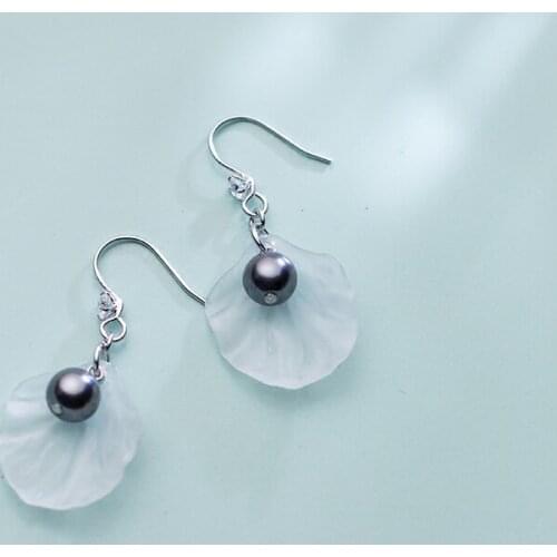 MloveAcc Original 925 Sterling Silver White Shell Flower Long Drop Earrings with Pearl for Women Holiday Fine Jewelry